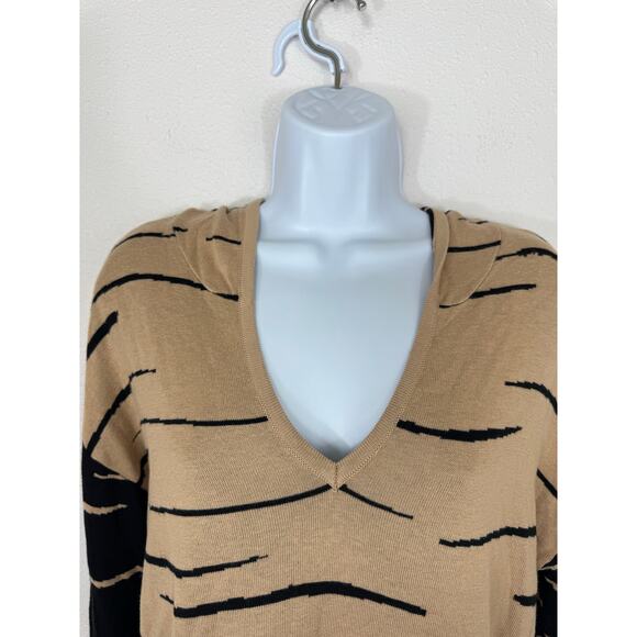 Belle by Belldini Camel Black Striped Hooded Knit Sweater | Size S - Picture 5 of 8